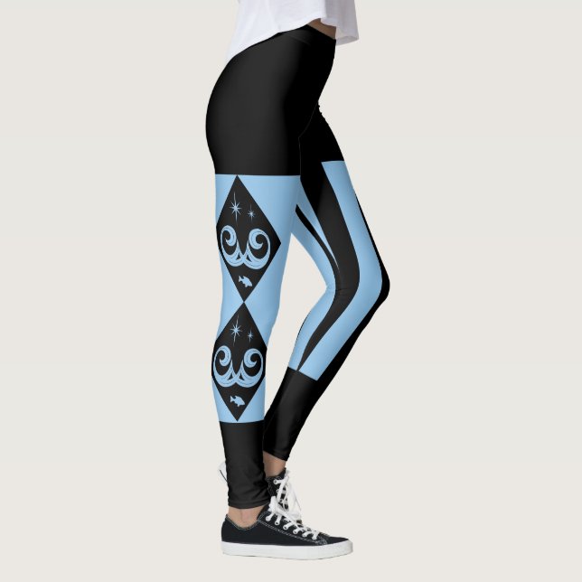 Blue, Black Ocean and Stars Harlequin Design Leggi Leggings (Right)