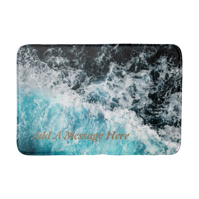 Blue Black Ocean Waves Hawaii Customizable Bath Mat (Front)
