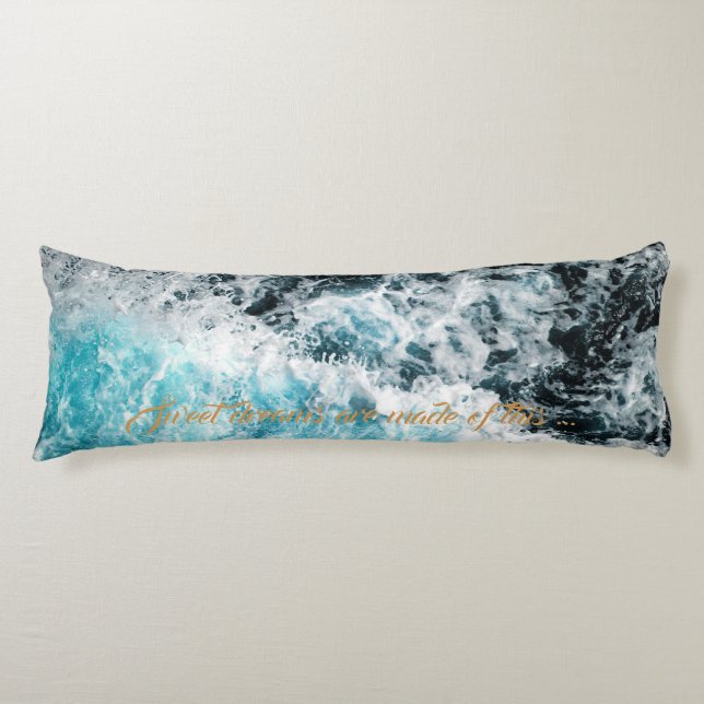 Blue Black Ocean Waves Hawaii Customizable Body Pillow (Front)