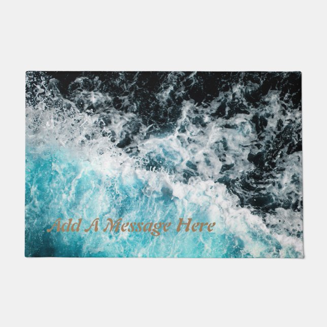 Blue Black Ocean Waves Hawaii Customizable Canvas  Doormat (Front)