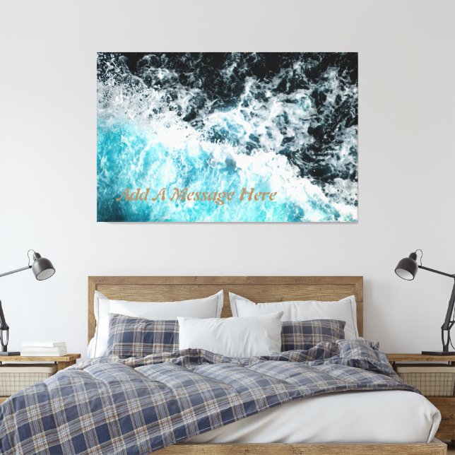 Blue Black Ocean Waves Hawaii Customizable Canvas Print (Insitu(Bedroom))