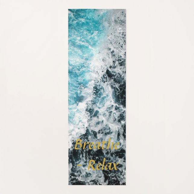 Blue Black Ocean Waves Hawaii Customizable Yoga Mat (Front)