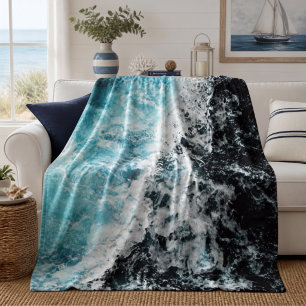 Blue Black Ocean Waves Hawaii Fleece Blanket