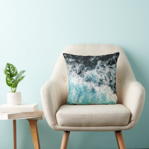Blue Black Ocean Waves Hawaii  Throw Pillow