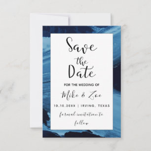 Blue & Black Paint Brushstroke Art Elegant Modern  Save The Date