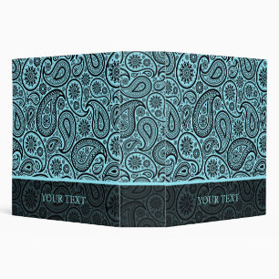 Blue & Black Paisley Retro Pattern-Template Binder