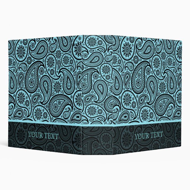Blue & Black Paisley Retro Pattern-Template Binder (Background)