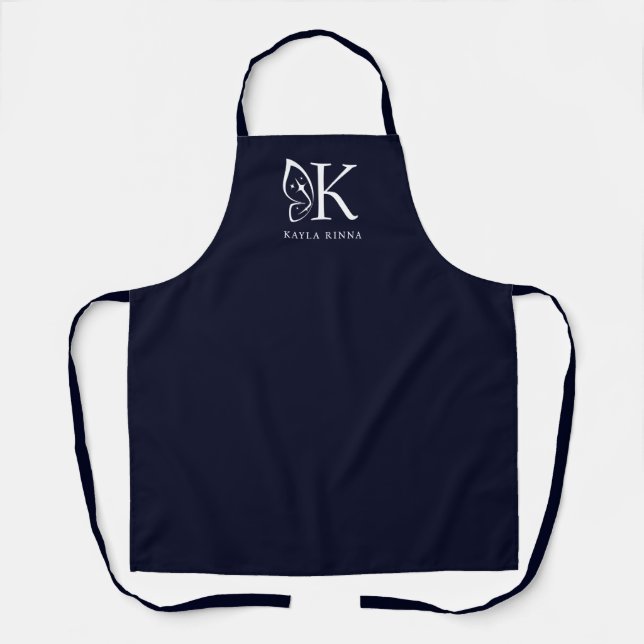 Blue Black Personalized Butterfly Wing Monogram Apron (Front)