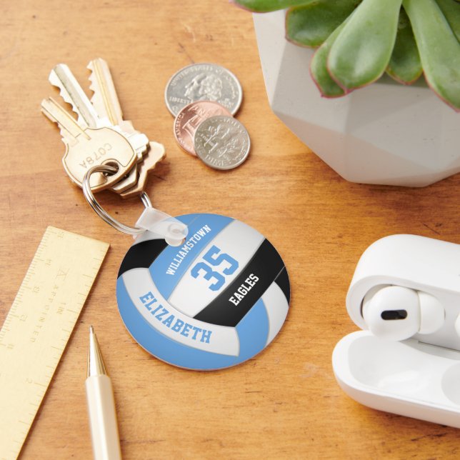 blue black personalized team name volleyball keychain (Desk)