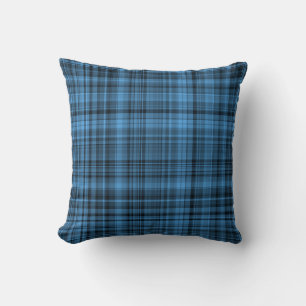 Blue Black Plaid Pattern Throw Pillow