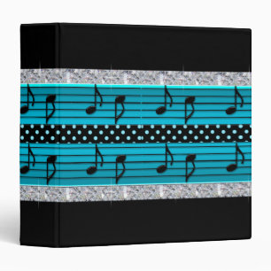 Blue & Black Polka Dot Diamonds & Musical Notes Binder