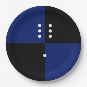 Blue/black polka dot dice pattern paper plate