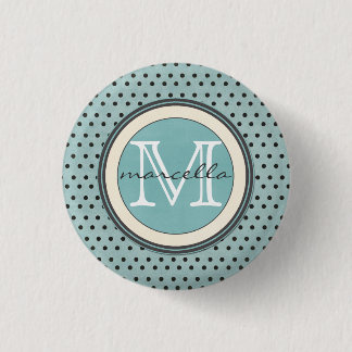 Blue Black Polka Dots Background Monogram 1 Inch Round Button
