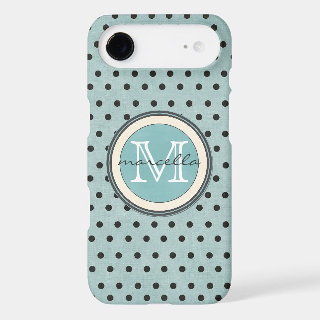 Blue Black Polka Dots Background Monogram Case-Mate iPhone Case (Back)