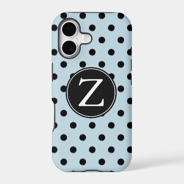 Blue Black Polka Dots Monogram (Back)