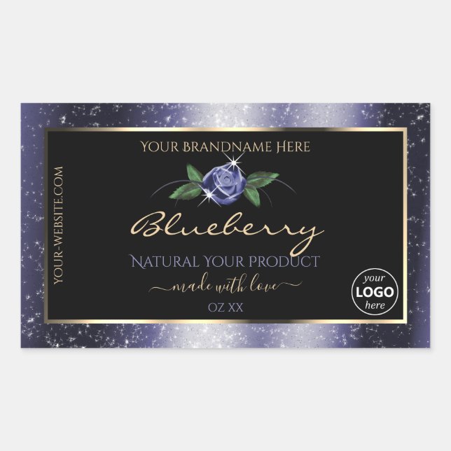 Blue Black Product Labels Sparkling Glitter Logo (Front)
