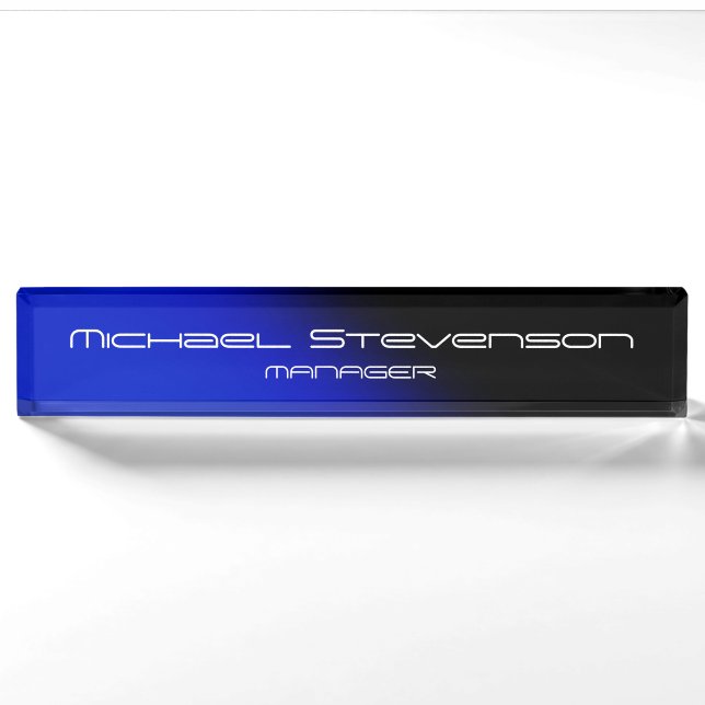 Blue Black Professional Modern Desk Nameplate (Front)