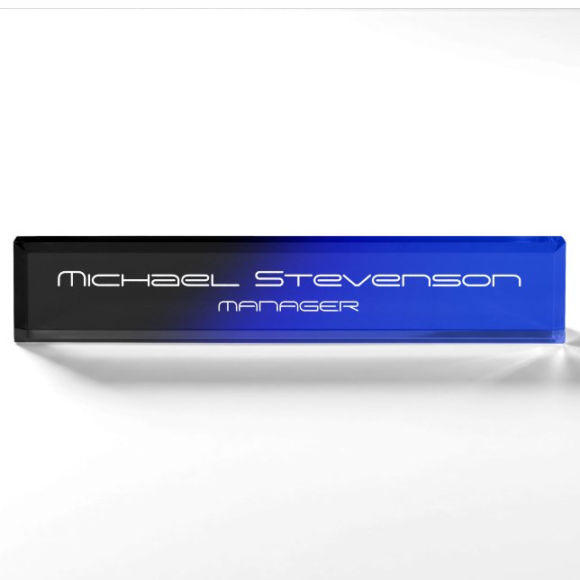 Blue Black Professional Modern Desk Nameplate (Front)