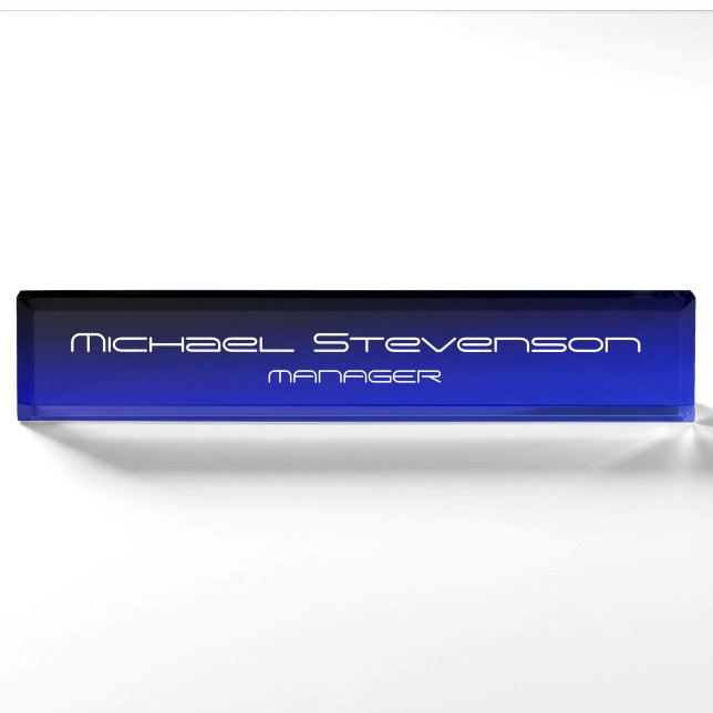 Blue Black Professional Modern Desk Nameplate (Front)