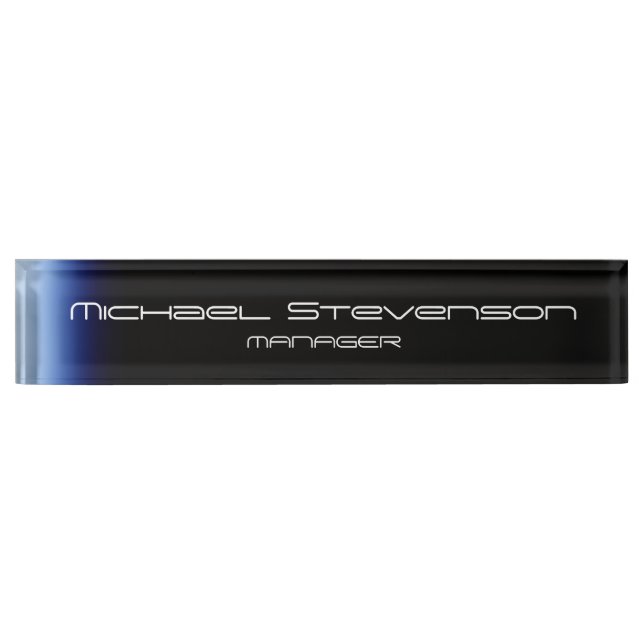 Blue Black Professional Modern Desk Nameplate (Front)