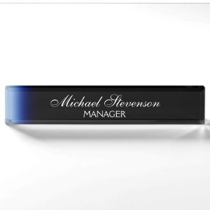 Blue Black Professional Modern Desk Nameplate
