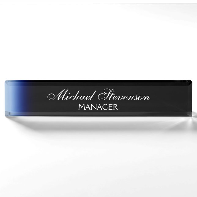 Blue Black Professional Modern Desk Nameplate (Front)