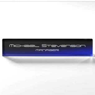 Blue Black Professional Modern Desk Nameplate