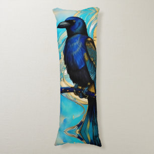 Blue Black Raven, blue and gold abstract Body Pillow