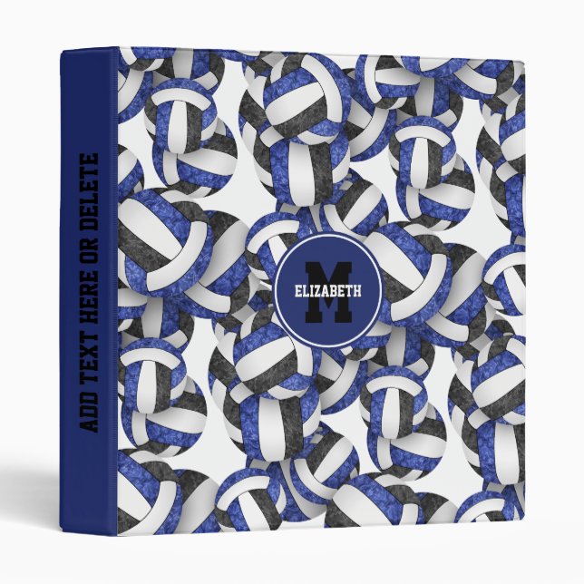 blue black school colours girly volleyball pattern binder (Front/Spine)