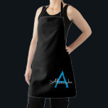 Blue Black Script Girly Monogram Name Apron<br><div class="desc">Black and Blue Monogram Name Apron. This makes the perfect sweet 16 birthday,  wedding,  bridal shower,  anniversary,  baby shower or bachelorette party gift for someone that loves glam luxury and chic styles.</div>