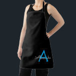 Blue Black Script Girly Monogram Name Apron<br><div class="desc">Black and Blue Monogram Name Apron. This makes the perfect sweet 16 birthday,  wedding,  bridal shower,  anniversary,  baby shower or bachelorette party gift for someone that loves glam luxury and chic styles.</div>