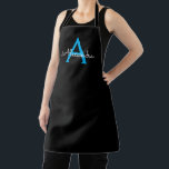 Blue Black Script Girly Monogram Name Apron<br><div class="desc">Black and Blue Monogram Name Apron. This makes the perfect sweet 16 birthday,  wedding,  bridal shower,  anniversary,  baby shower or bachelorette party gift for someone that loves glam luxury and chic styles.</div>