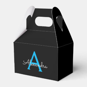 Blue Black Script Girly Monogram Name Favor Box