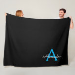 Blue Black Script Girly Monogram Name Fleece Blanket<br><div class="desc">Black and Blue Simple Script Monogram Name and Initial Fleece Blanket. This makes the perfect sweet 16 birthday,  wedding,  bridal shower,  anniversary,  baby shower or bachelorette party gift for someone that loves glam luxury and chic styles.</div>