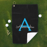 Blue Black Script Girly Monogram Name Golf Towel<br><div class="desc">Black and Blue Monogram Name Golf Towel. This makes the perfect sweet 16 birthday,  wedding,  bridal shower,  anniversary,  baby shower or bachelorette party gift for someone that loves glam luxury and chic styles.</div>