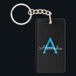 Blue Black Script Girly Monogram Name Keychain<br><div class="desc">Black and Blue Simple Script Monogram Name Keychain. This makes the perfect sweet 16 birthday,  wedding,  bridal shower,  anniversary,  baby shower or bachelorette party gift for someone that loves glam luxury and chic styles.</div>