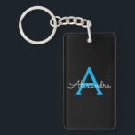 Blue Black Script Girly Monogram Name Keychain<br><div class="desc">Black and Blue Simple Script Monogram Name Keychain. This makes the perfect sweet 16 birthday,  wedding,  bridal shower,  anniversary,  baby shower or bachelorette party gift for someone that loves glam luxury and chic styles.</div>