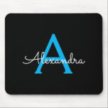 Blue Black Script Girly Monogram Name Mouse Pad<br><div class="desc">Blue and Black Monogram Add Your Own Name Mousepad (Mouse Pad). This makes the perfect sweet 16 birthday, wedding, bridal shower, anniversary, baby shower or bachelorette party gift for someone that loves glam luxury and chic styles.</div>
