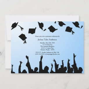 Blue Black Silhouette Graduation Party Invitation