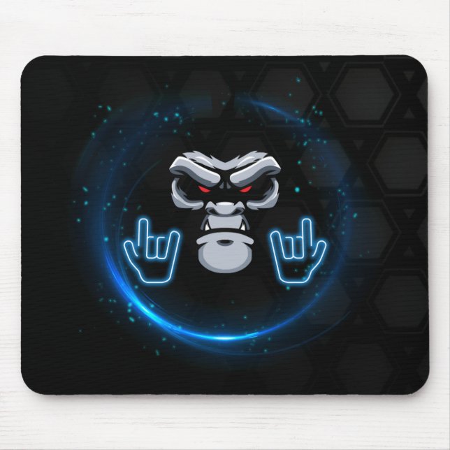 Blue & Black Simple Gorilla Face Mouse Pad (Front)