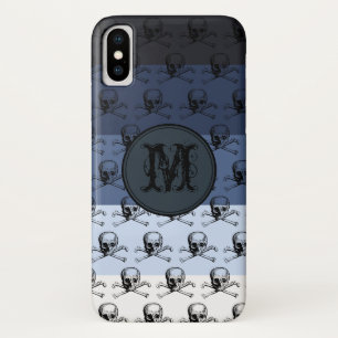 Blue Black Skull Halloween Personalized Monogram Case-Mate iPhone Case