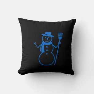 blue & black  snowman and HAPPY HOLLIDAY Throw Pillow