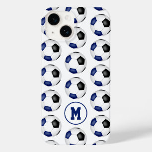 blue black soccer balls pattern monogrammed Case-Mate iPhone 14 case