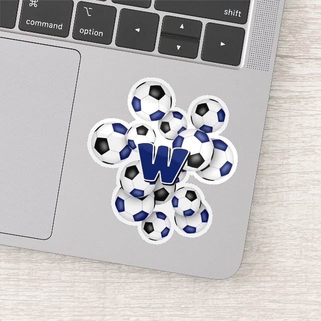 blue black soccer balls sticker with monogram (Détail)