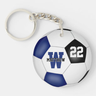 blue black soccer club team colours boys girls keychain