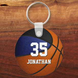 blue black sports team colors boys basketball keychain