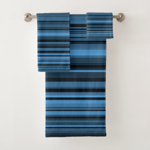 Blue Black Stripes Bath Towel Set