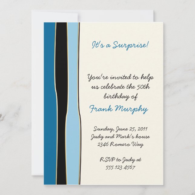 Blue Black Stripes Invitation Anniversaire (Devant)