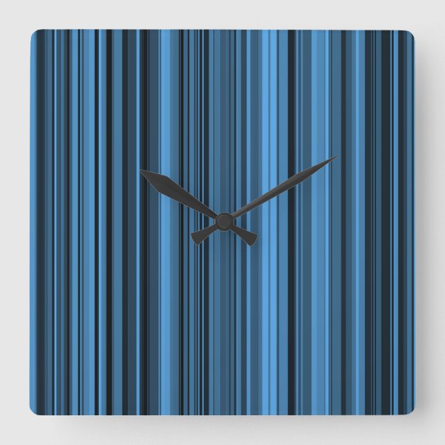 Blue Black Stripes Square Wall Clock (Front)
