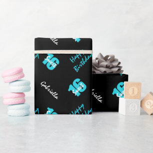 Blue Black Sweet 16 Personalized Wrapping Paper